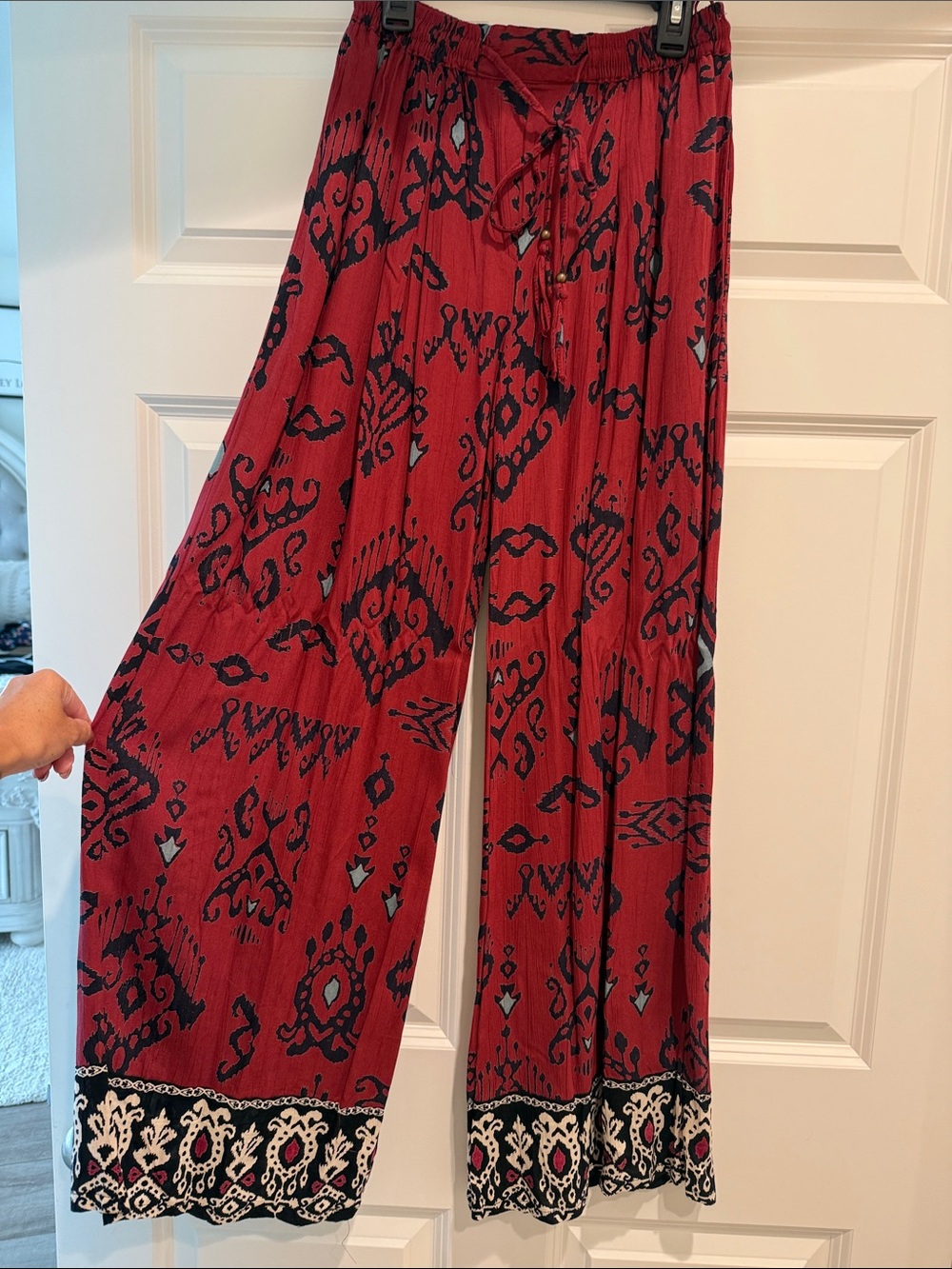 Angie Wide-Leg Red Patterned Boho Pants